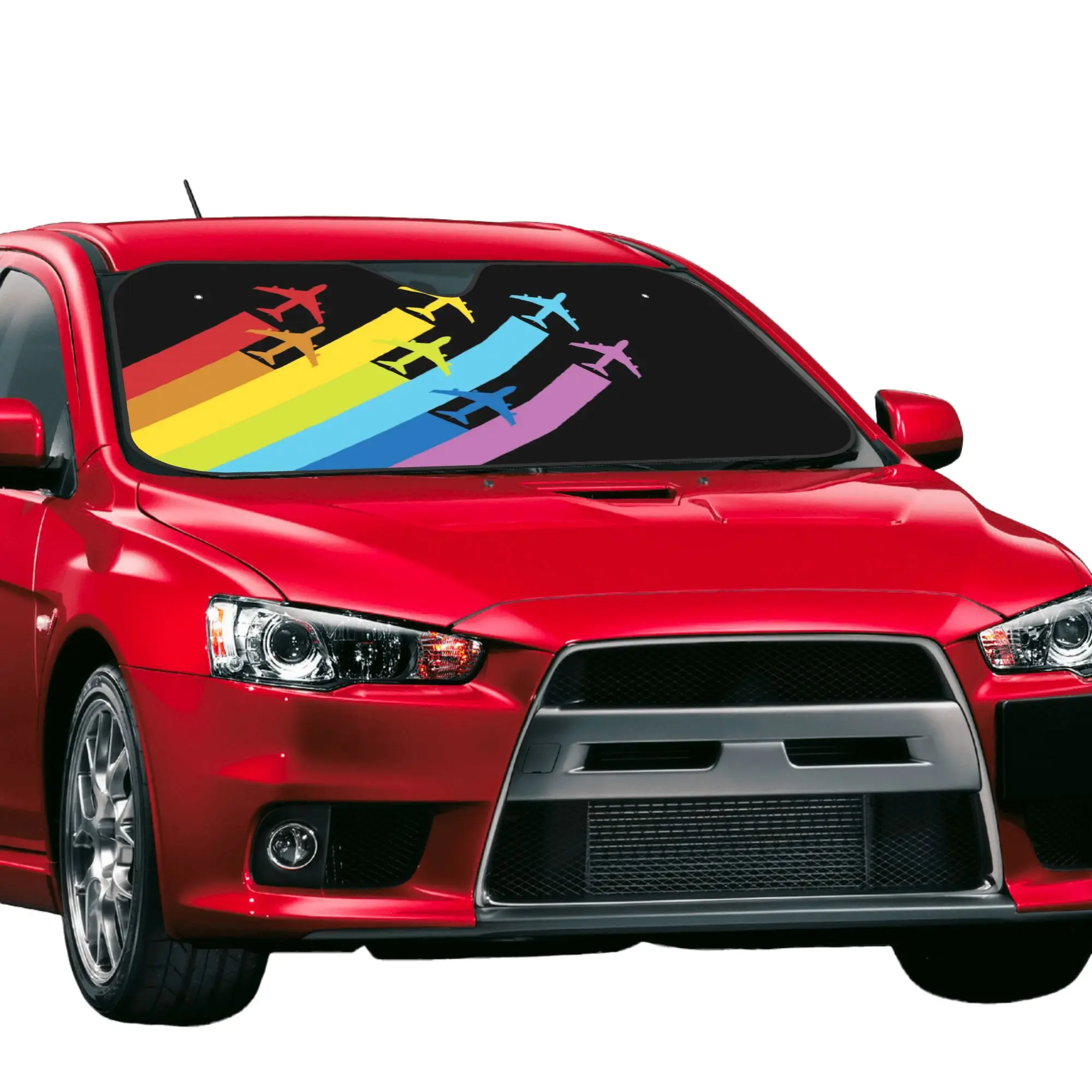 Rainbow Airplanes Chemtrails Car Front Windshield Sun Visor Car Sun Shade Aviation Fighter Pilot Aluminum Foil Car Sunshade
