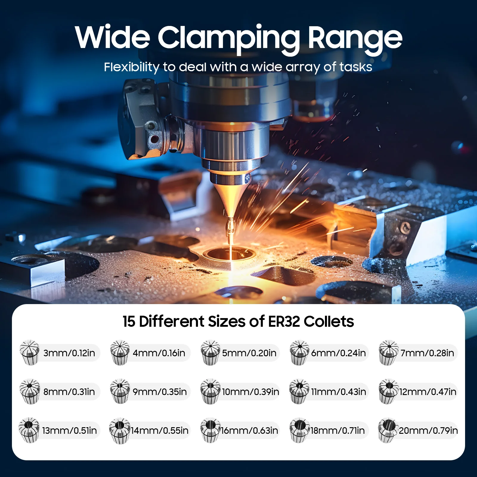 

Spring Collet Set For CNC Engraving Machine & Milling Lathe Tools 15 Different Sizes Of ER32 Spring Collets
