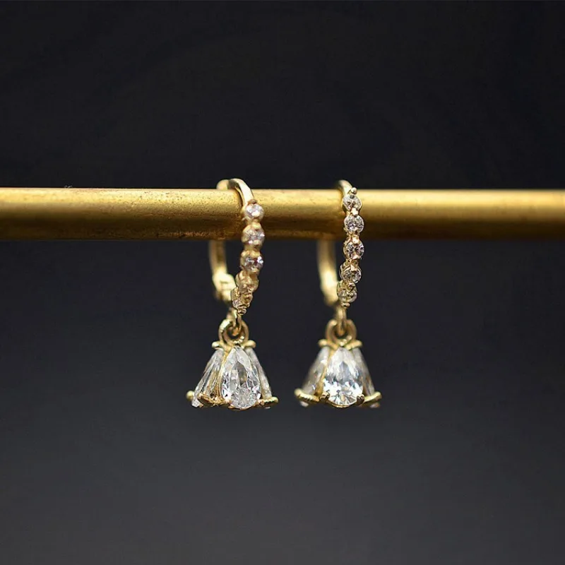 Sparkling elegant water droplet flower bud inlay row of diamond earings hoop High quality earrings for women wedding jewelry