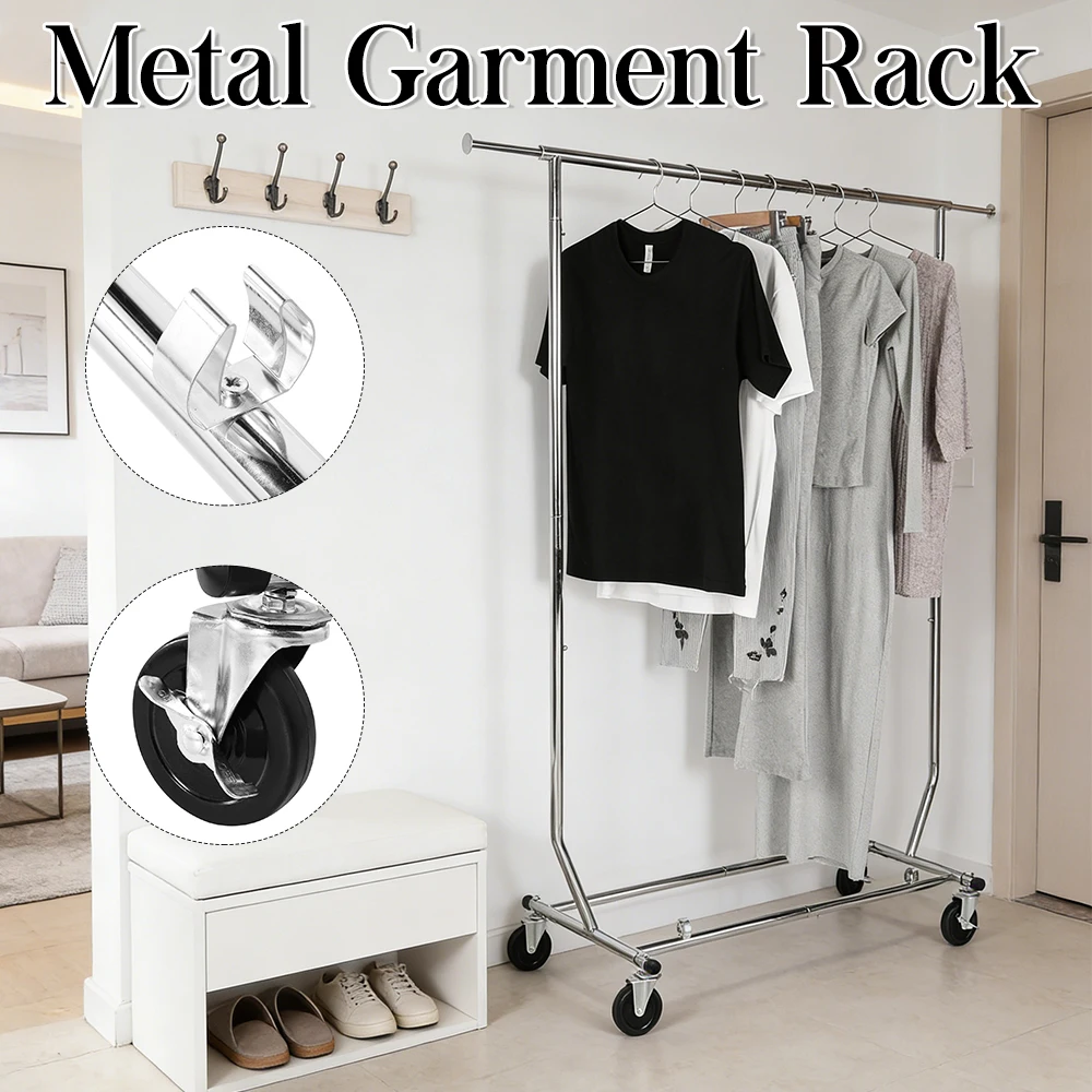 

Металлическая вешалка для одежды на прочных колесиках, передвижная портативная гардеробная вешалка, прочная вешалка для пальто для спальни, прачечной, гостиной