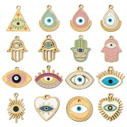 3pcs/Lot Enamel Hamsa Hand DIY Earrings Charms Heart Eye Neaclace Pendant Stainless Steel 14K Gold Color Jewelry Accessory