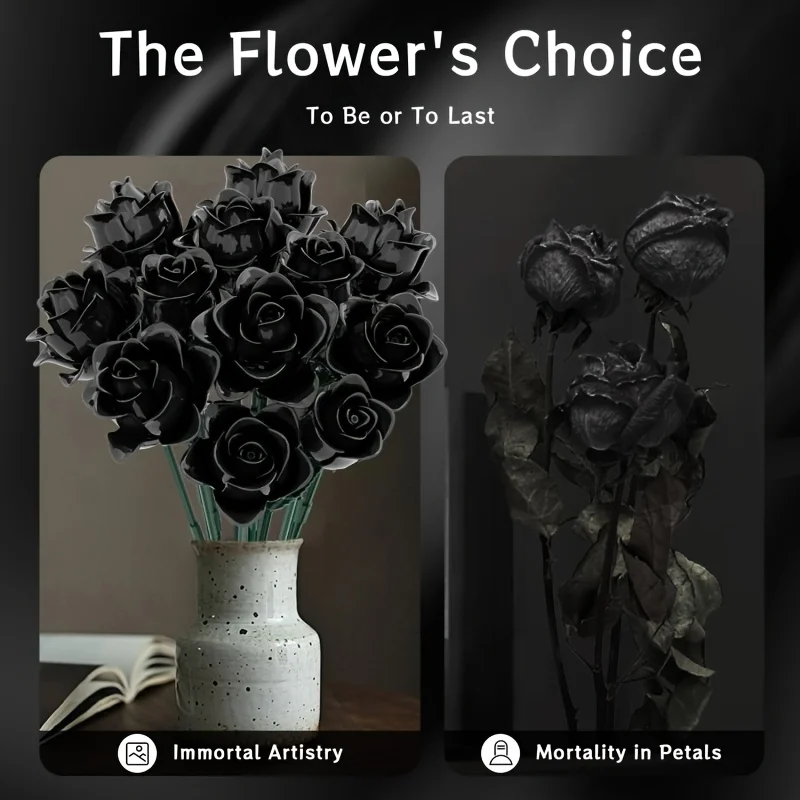 585Pcs Gothic Black Rose Building Blocks Bouquet, Creative Assembly Toy, Elegant Home Decor Holiday Gift
