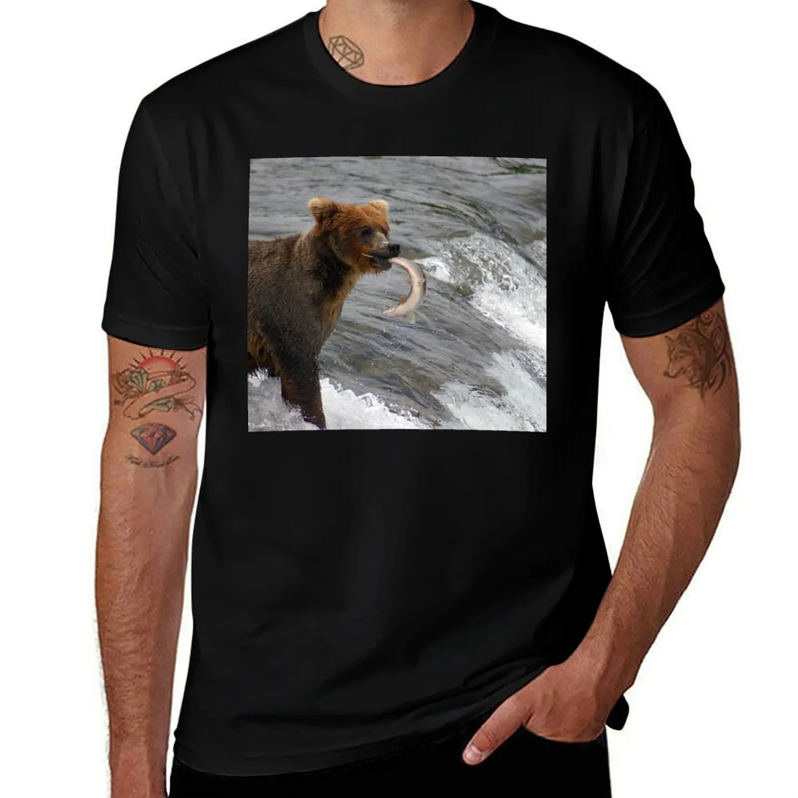 

Brown Bear catching a salmon at Brooks Falls in Katmai National Park in Alaska. - WelshDesigns T-Shirt