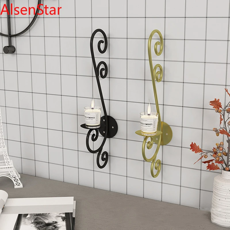 

European Style Metal Iron Wall Hanging Candlestick Candle Light Cup Holder Candleholder Candlestick Handicraft Gifts Home Decor