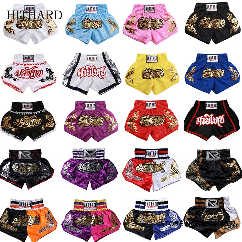 Muay Thai Shorts Classic Thai Boxing Shorts Men Women Child Embroidery Kickboxing Training Pants Sanda Martial Arts Fight Wea