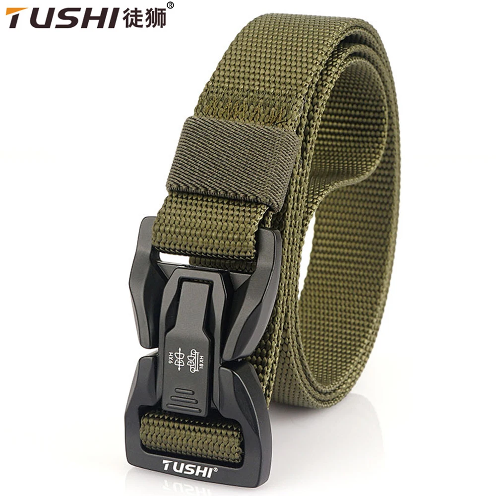 

TUSHI New Quick Release Metal Buckle Tactical Belt Breathable Elastic Military Belts For Men Stretch Pant Waistband Hunting Belt