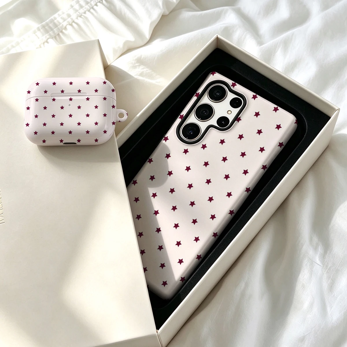 Pirve Phone Case For Samsung Galaxy S26 S25 Ultra S24 S23 Plus Shockproof Double Layer Tough Back Pink Dark Red Stars Cover