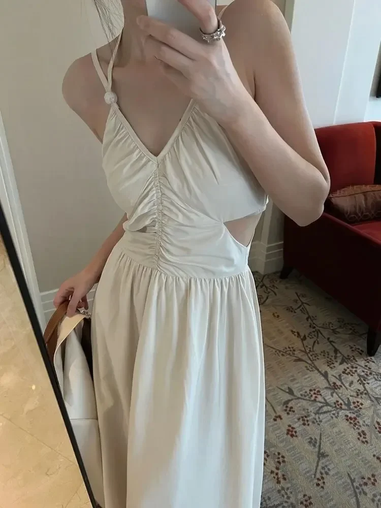 2025 Vestidos デ Mujer サマードレス婦人服ハイウエストひだノースリーブ背中の開いたセクシーなローブファムファッションマキシドレス