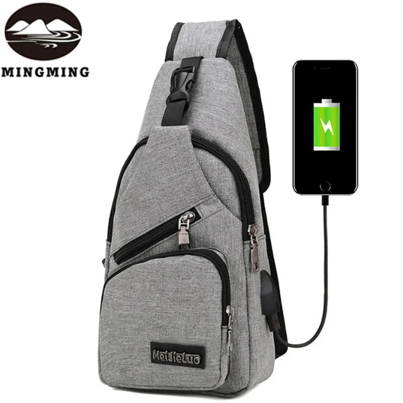 Bolso de pecho de lona para hombre, bolsa cruzada informal con carga USB, deportes, ciclismo, correr, fiesta, viaje, 2024
