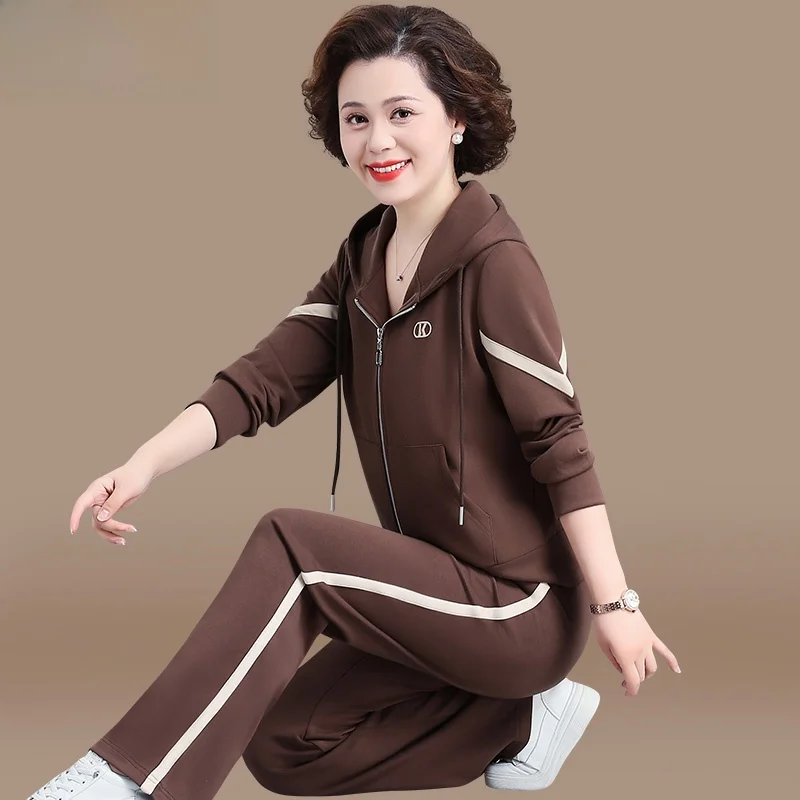 

Casual Sportswear Set for Middle-Aged And ly Women Spring Autumn Hoodie Top And Pants Large Size Faionable Outfit