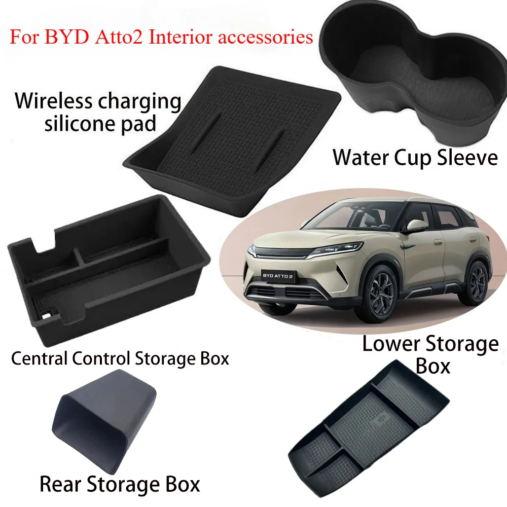 

For BYD Atto2 Yuan Pro UP 2024 2025 Car Central Control/Lower/Rear Storage Box Water Cup Holder Wireles Charger Accessories