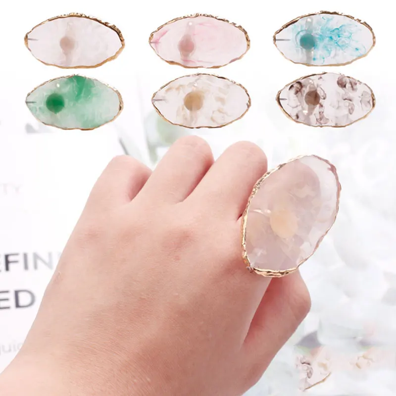 2024 HotSale Resin Stone Nail Art Palette Finger Ring False Nails Tips Drawing Color Mixing Display DIY Manicure Polish Gel Tool