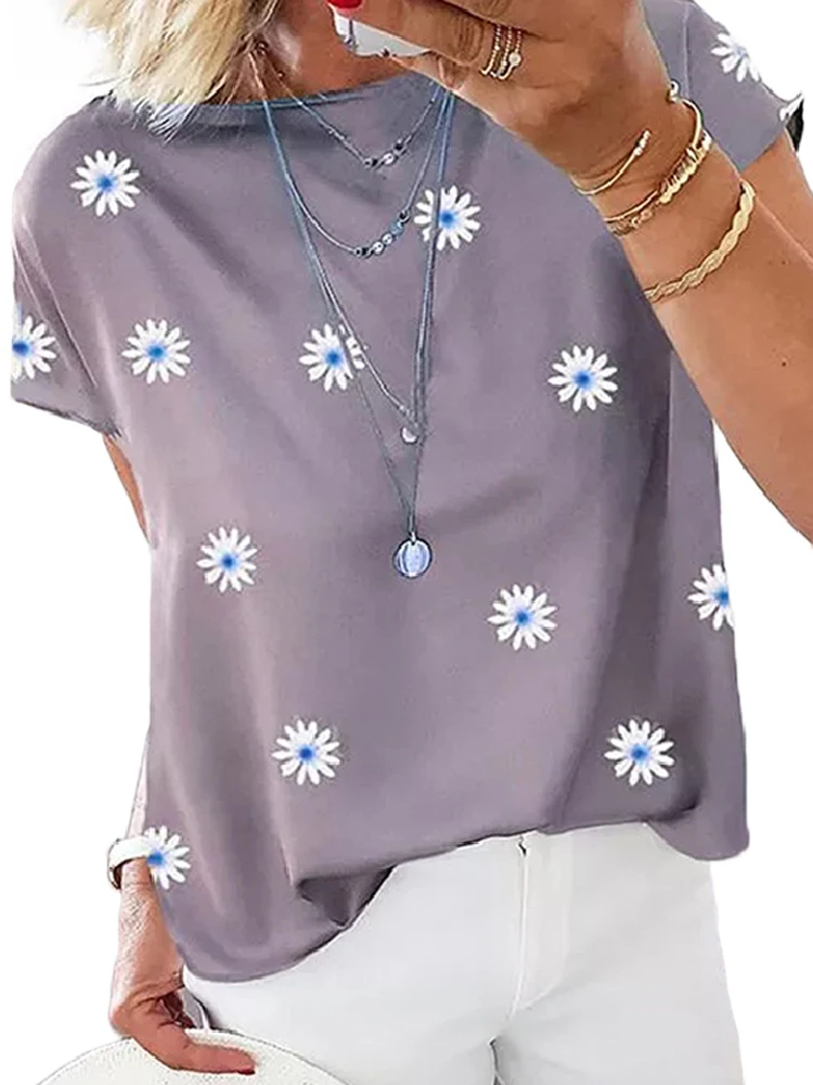 Nice-Forever Casual Daisy Print Women Spring Summer Tees tops MY125