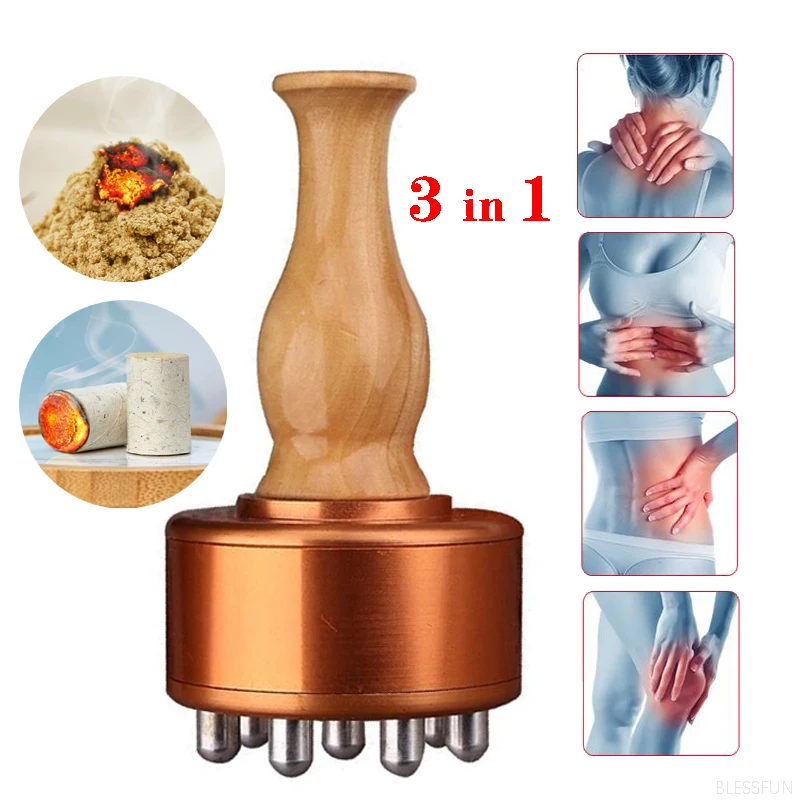 Meridian escova massagem raspagem moxibustion quente terapia magnética moxa vara ferramenta de cuidados de saúde do corpo