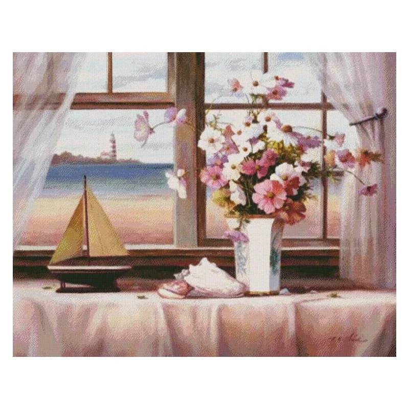 Amishop FREE Delivery Hot Sell Top Quality Cross Stitch Kit Windowsill Flower Daisy Ship Window