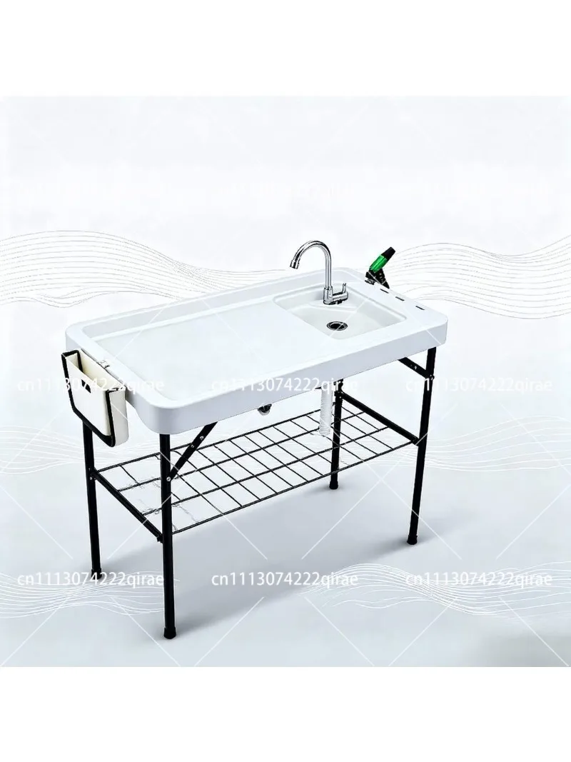 Plastic Folding Fish Cleaning Table with Single Sink, Outdoor Ice Table, Portable Wash & Gut Fish Station for Camping Seafood