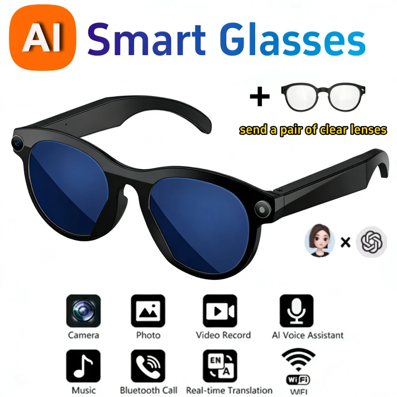 AI Smart Bril HD Foto Video Opname Vertaling Spraakassistent Bluetooth Oproep Muziek Multifunctionele Motorbril 2026