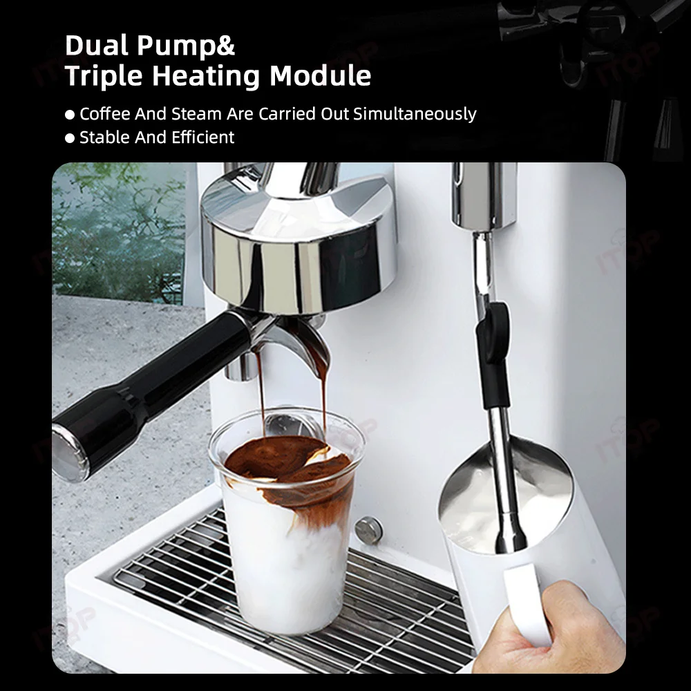 ITOP CM6005 Commercial Household Coffee Machine Double Pump Triple Heating PID Control 3100W Espresso Machine with Microcomputer