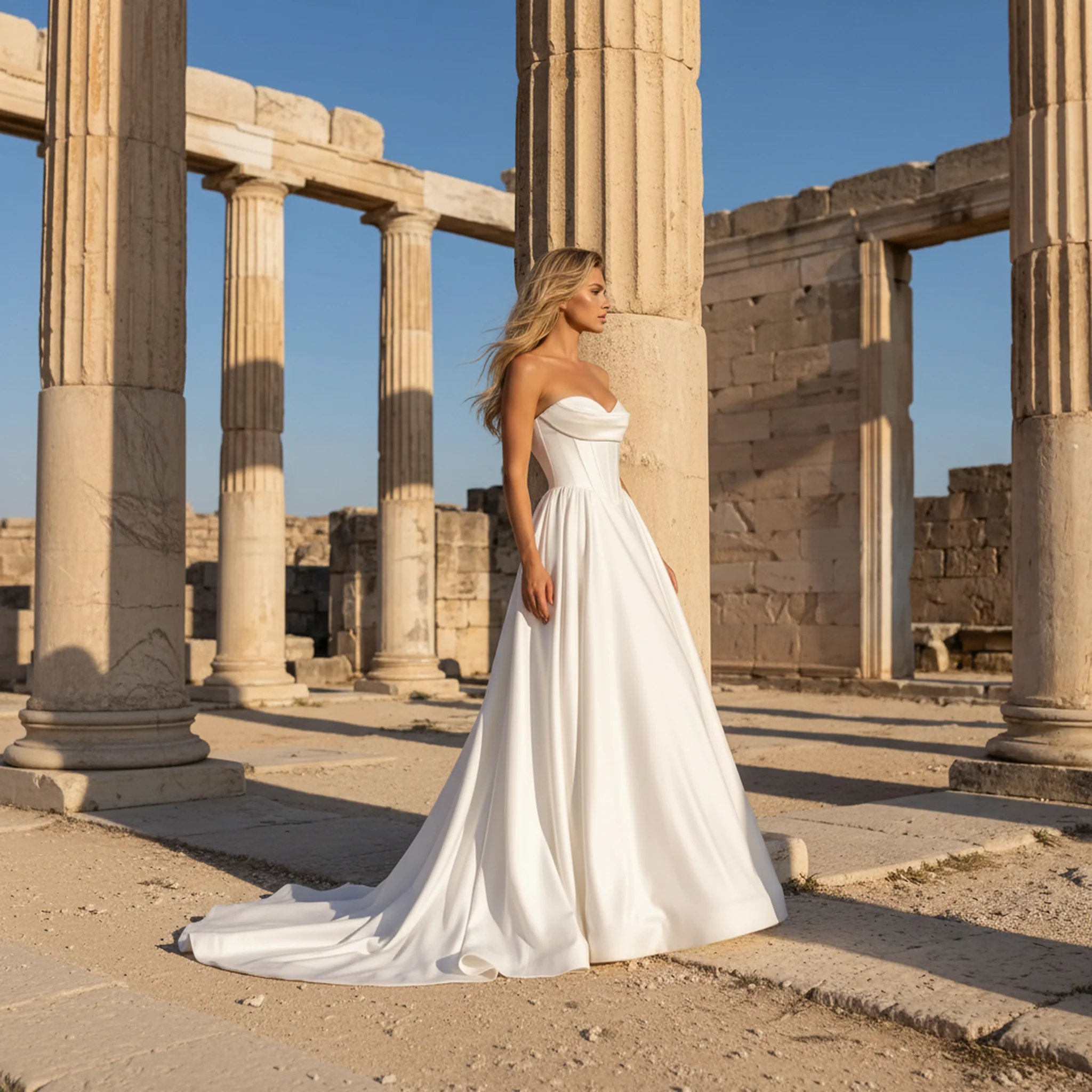 Simple Pleated Sweetheart Wedding Dress Long A Line Ball Gown For Bride Vestidos Novia Strapless Bridal Party Gown For Women image 5