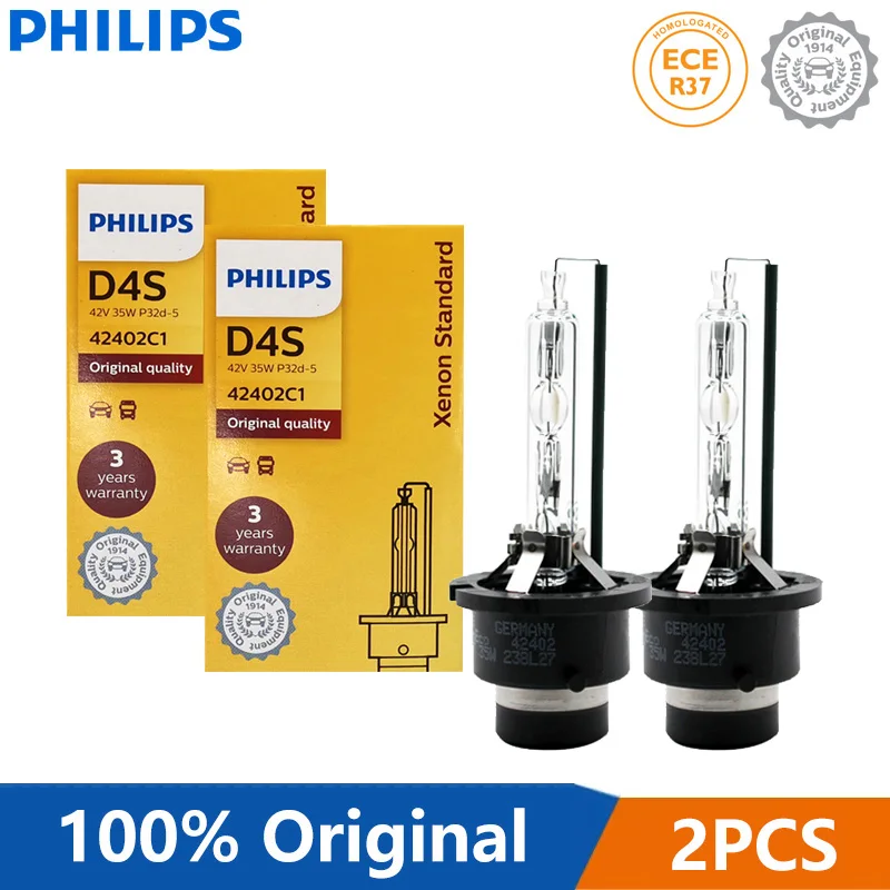 Philips-bombilla de Xenón HID D4S para coche, Bombilla Original estándar de 35W, 4200K, D4S, ECE 42402C1, par, 2 uds.