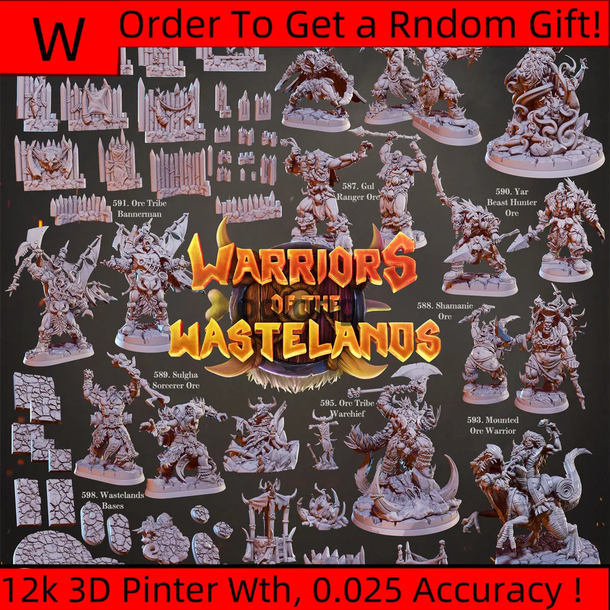 3D Printing【 Wasteland Orcs 】 Warrior Ranger Warlock Hunter Cavalry Warcraft DND Chess Piece Model Microscopic Models