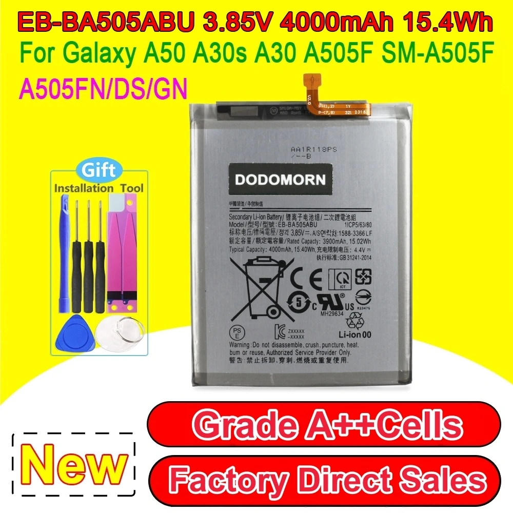 Аккумулятор EB‑BA505ABU для телефонов Samsung Galaxy A20, A30, A30s, A50, A50s, M10s, SM‑A307F, SM‑A205F, SM‑A505F, SM‑M107G.