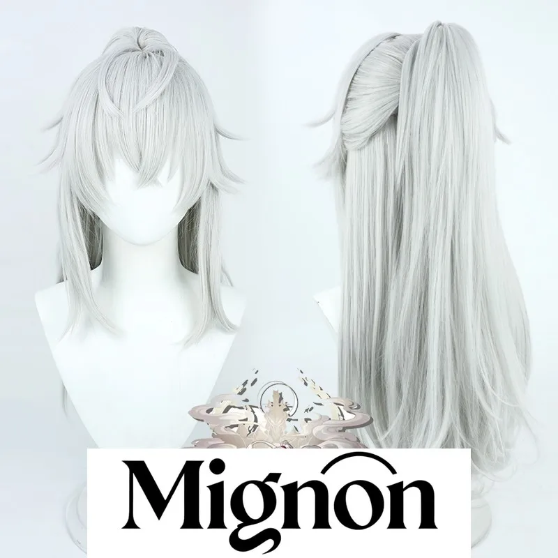 

Mignon Honkai Star Rail Jing Yuan Косплей Парик Серебристо-белый Имитация кожи головы с клипсой