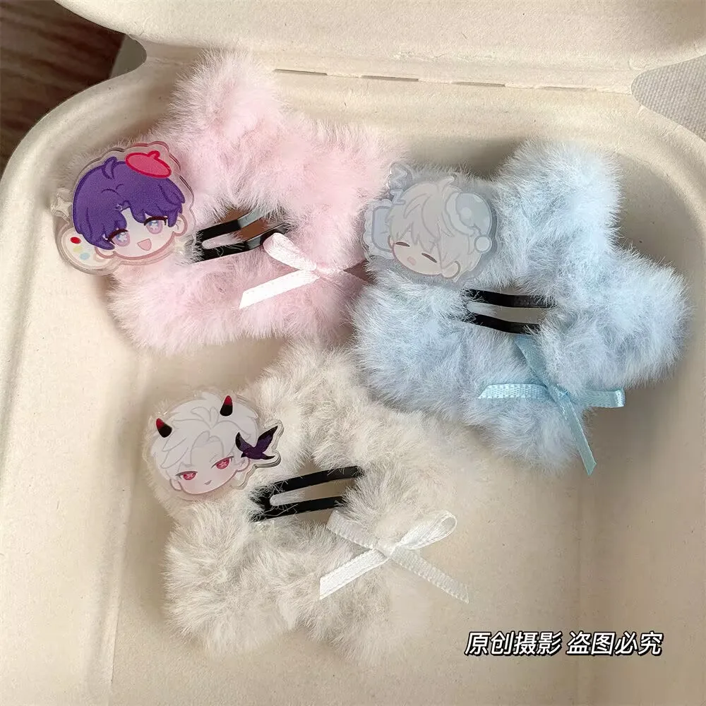 "Love and Deep Space" cute plush star-shaped hairpin with a bow, Qi Yu, Shen Xinghui, Qin Che, side bangs in an Instagram style