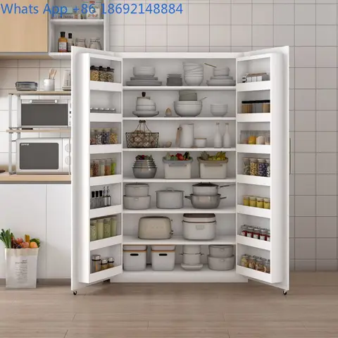 Kitchen Storage Cabinet Refrigerator Door Snack Storage Cabinet Large Capacity Sideboard Iron Art Wall-Mounted High Cabinet