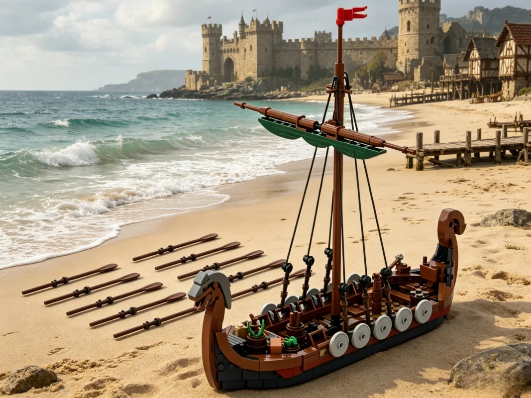 

New MOC Medieval Viking Ship Model Home Ornament Building Blocks Holiday Gift