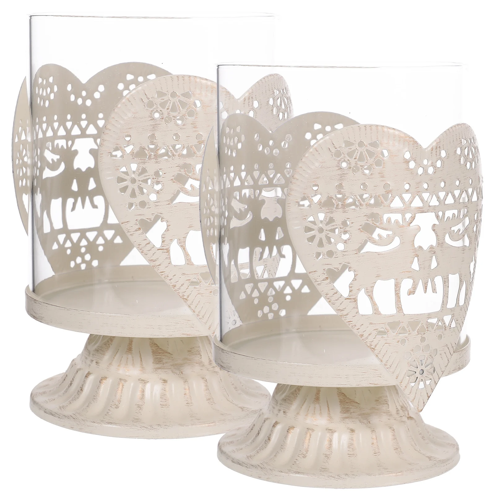 

2Pcs Heart Style Holders Christmas Deer Design Decorative Candlestick Party Tabletop Home Decor Stand