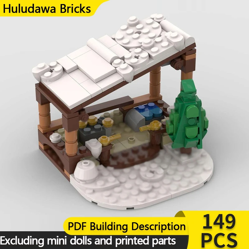 

City Street View Model MOC Building Bricks Winter Horse Stable Modular Technology Children Holiday Gifts Assemble Toys Suit