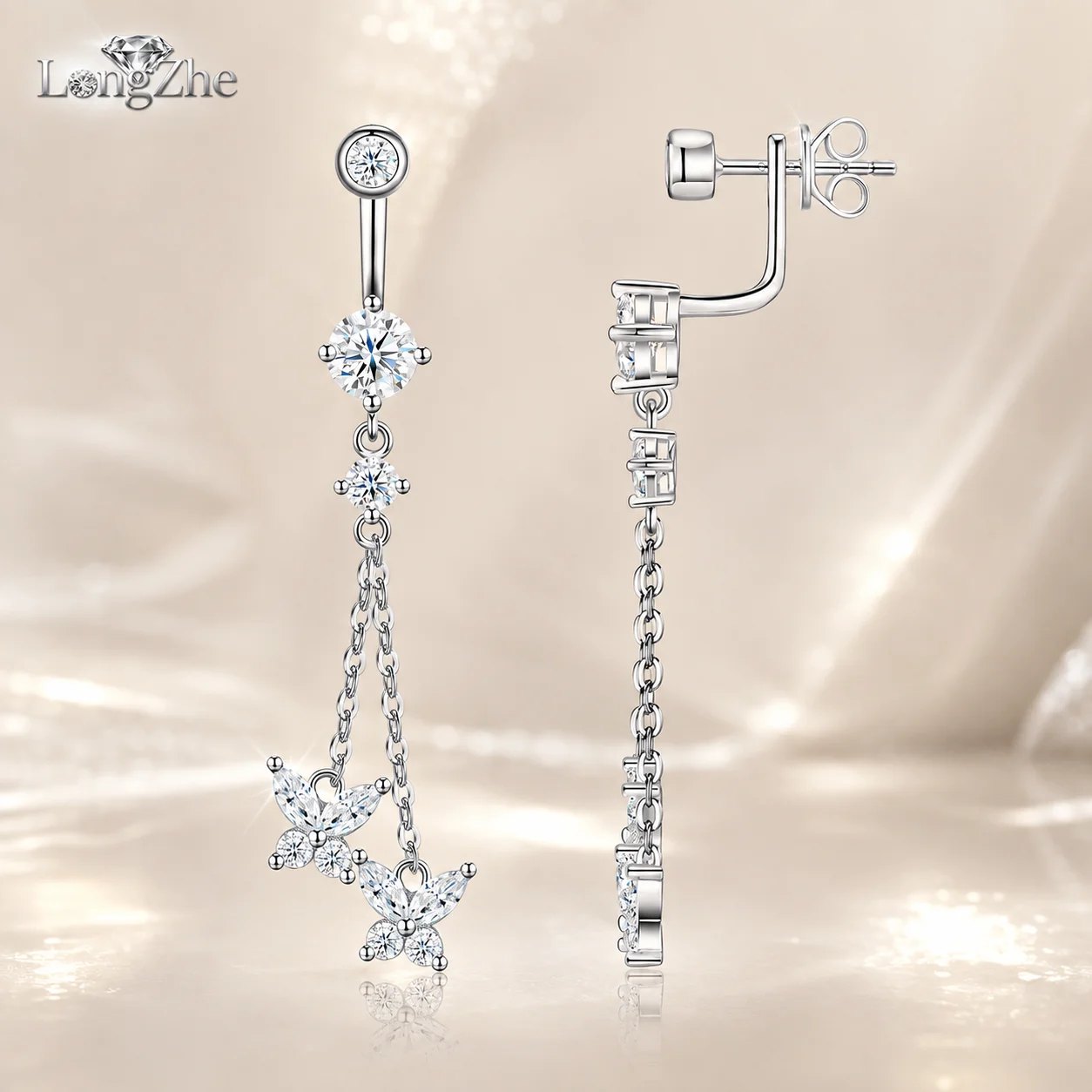 Moissanite Star Drop Earrings for Women S925 Sterling Silver 2 Way Dangle Earrings D Color VVS1 GRA Certified Fine Jewelry