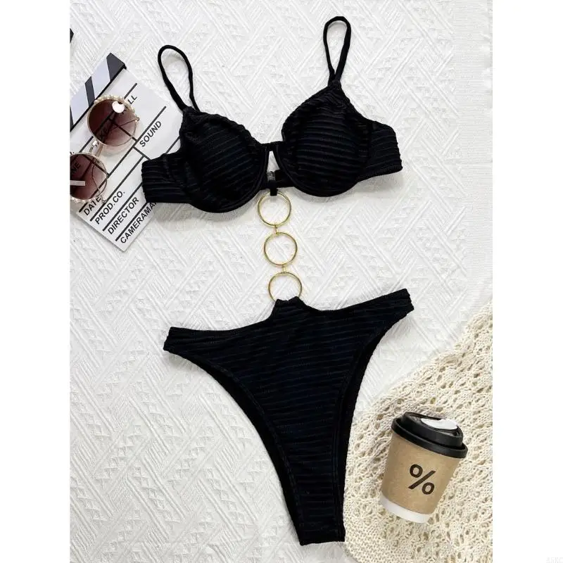 نساء 1 كمبيوتر سباحة للسيدات عاريات ملابس السباحة عالية قطع بدلة السباحة الحلقات المعدنية الإناث بدلة الاستحمام في ملابس الشاطئ #5