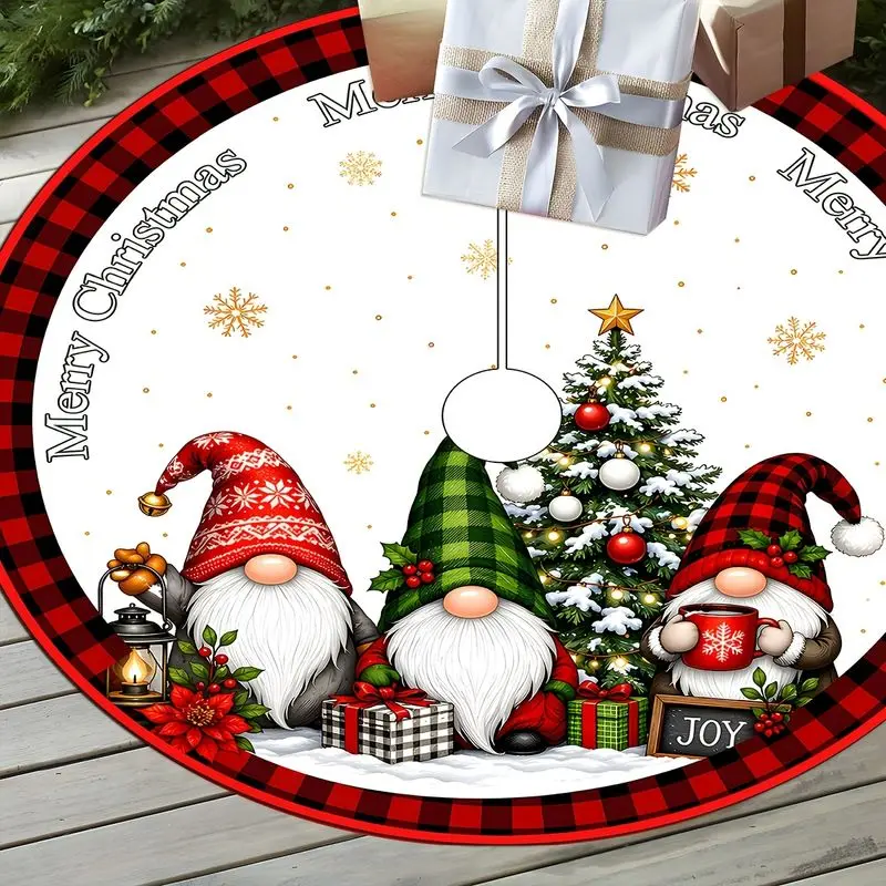 VIKAMA Gnome Christmas Tree Skirt Buffalo Plaid Tomte Gift Lantern Soft Washable Base Cover Christmas Holiday Decor