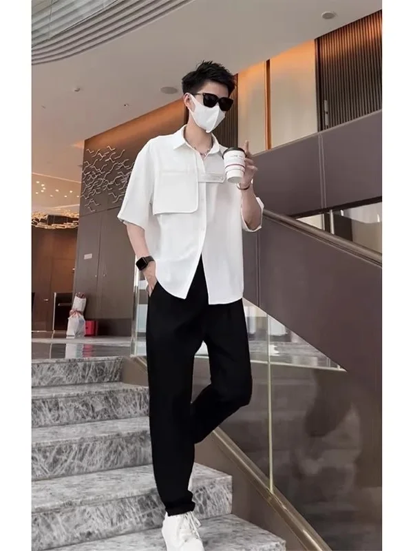 

Korean Faion ort Sve Men's irt Summer 2025 Design High-End Feeling Haome White irt Stand Fit Non-iron