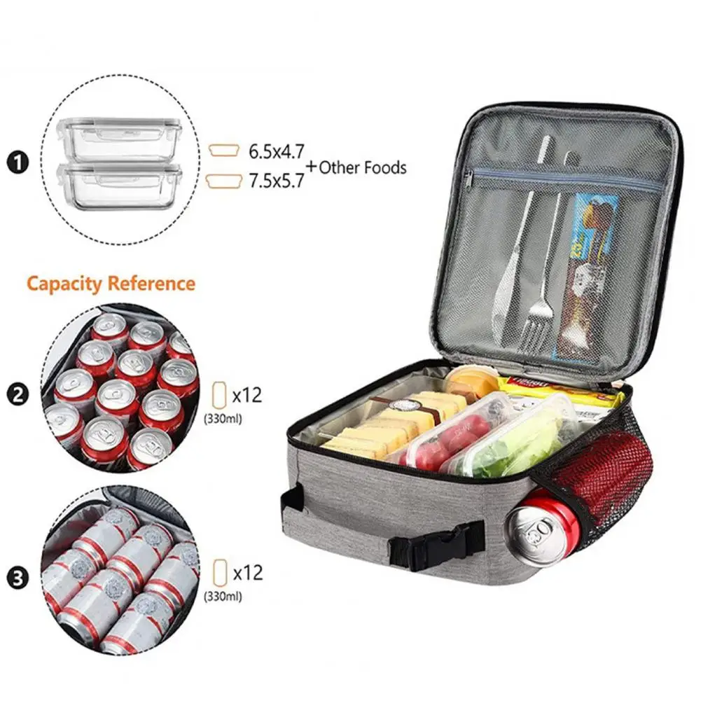 Cutlery Organizer Bag Portable Thermal Insulated Lunch Box for Kids Adults Reusable Freezable Cooler Tote with Front Pocket