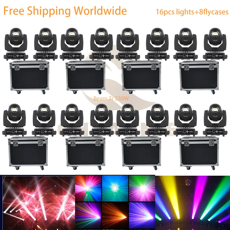 QHDannie Beam 7R 230W DMX Moving Head Light Effect Dj Bar Party งานแต่งงาน Freeshipping(16Pcs ไฟ + 8Pcs Flycases))