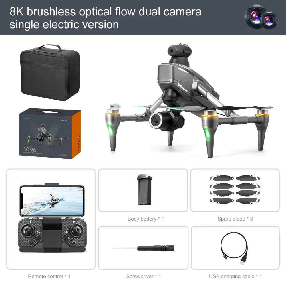 2024 New V196 Drone 8K Professional HD Dual Camera Wifi 360° Obstacle Avoidance Brushless Foldable Quadcopter RC Drone Toy