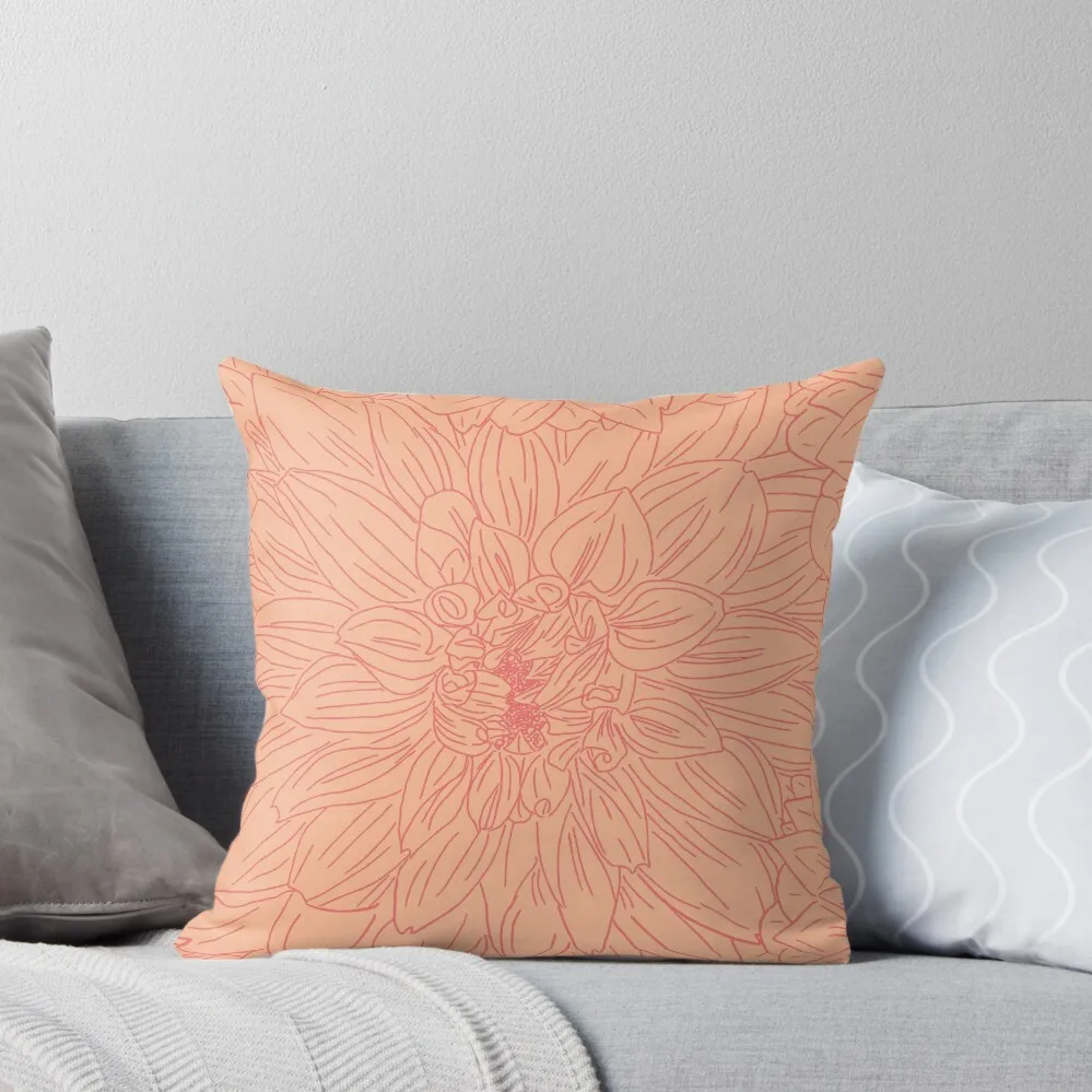 Pantone Peach Fuzz Dinner Plate Dahlias Hand Drawn Throw Pillow ornamental pillows bed pillows pillow