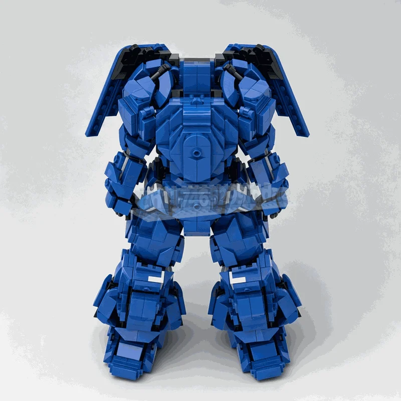 824PCS Blue Mecha Robot With Wing Attachment Creative Building Blocks Articulated Figure Model DIY Assembly Brick Display Gift