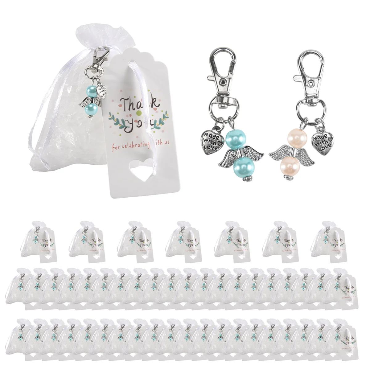 

48 Baptism Sets Favor Souvenir Favors Guardian Wedding Angels + Organza Bags + Baptism Gift Pendants ABTX
