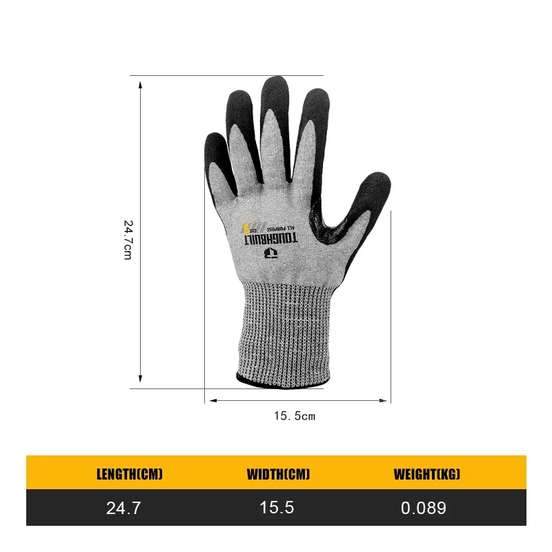 TOUGHBUILT TB-P2-112-5-L Nitrile Super Abrasion Resistant Cut Resistant Touch Screen Work Gloves Hand Protection