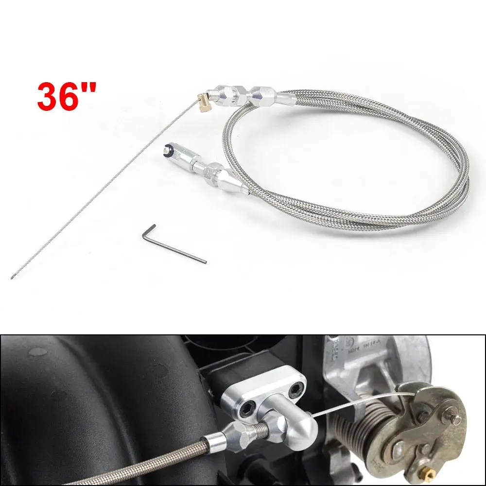 36 Inch Throttle Gas Cable Stainless Steel Braided Compatible For 1999-2007 LS1 Engines 4.8/5.3/6.0L 1997-2004 LS1 Engines 5.7L