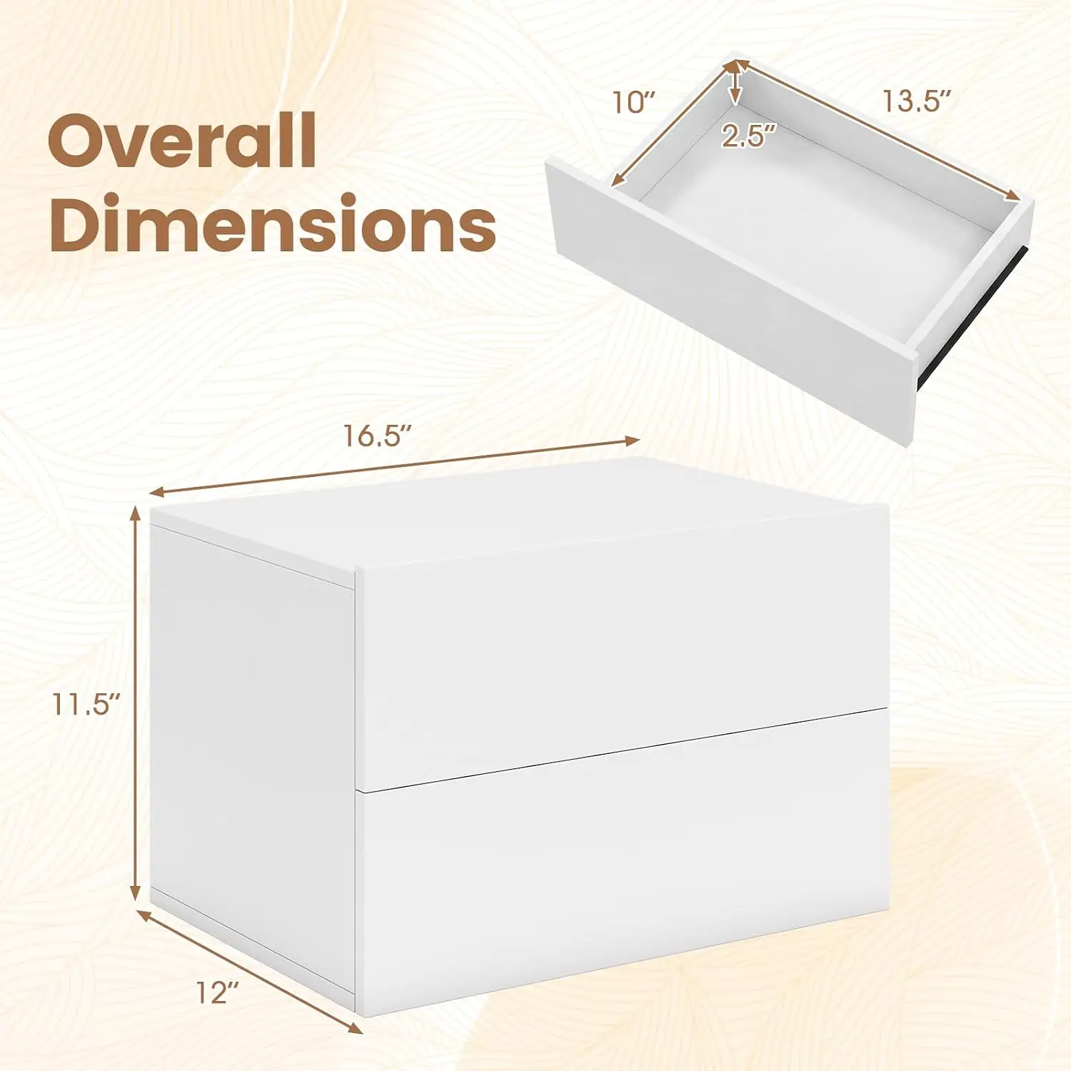 Floating Nightstand Set of 2, Modern Hanging Bedside Table (White)