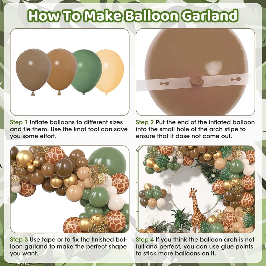 Jungle Safari Balloons Arch Kit Sage Green Brown Nude Animal Print Balloons for Woodland Giraffe Wild One Birthday Party Decor view 3