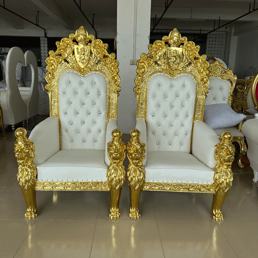 King Gold Leather Chair for Wedding Events Bride Groom Royal Chairs Outdoor Events Decor