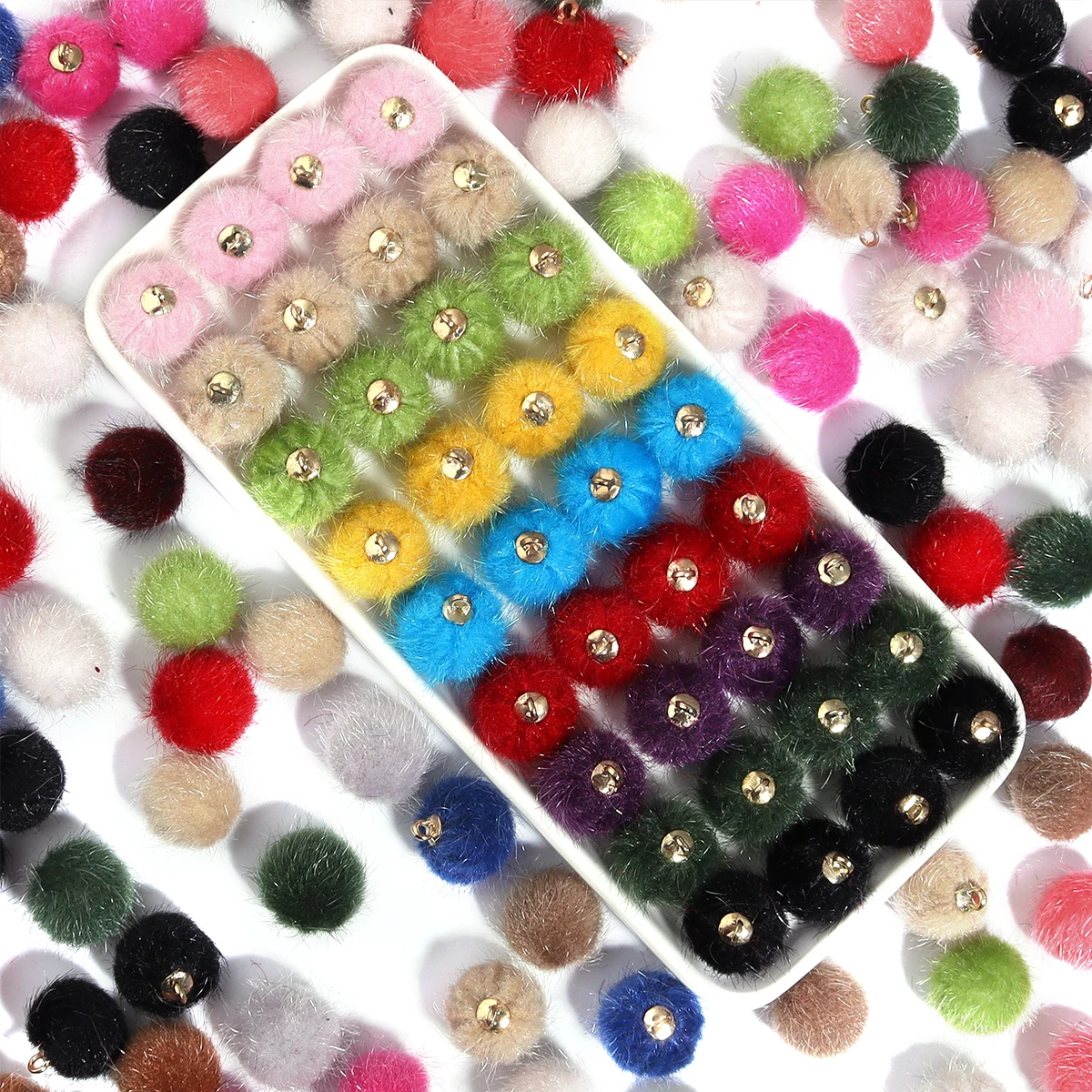 20 Stück bunte Plüsch-Fellkugeln, Perlen, Anhänger, Pompon-Perlen für DIY-Halsketten, Ohrringe, Armbänder, Schmuckherstellung – Detail 6
