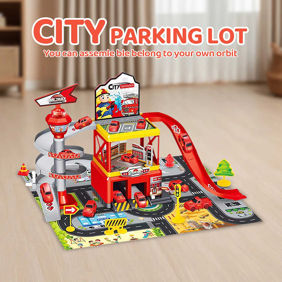 3-Layer DIY Parking Garage Car Ramp Track Set with 3 Inertia Cars Engineering Assembled Building Toy for Kids 3+ Birthday Gift