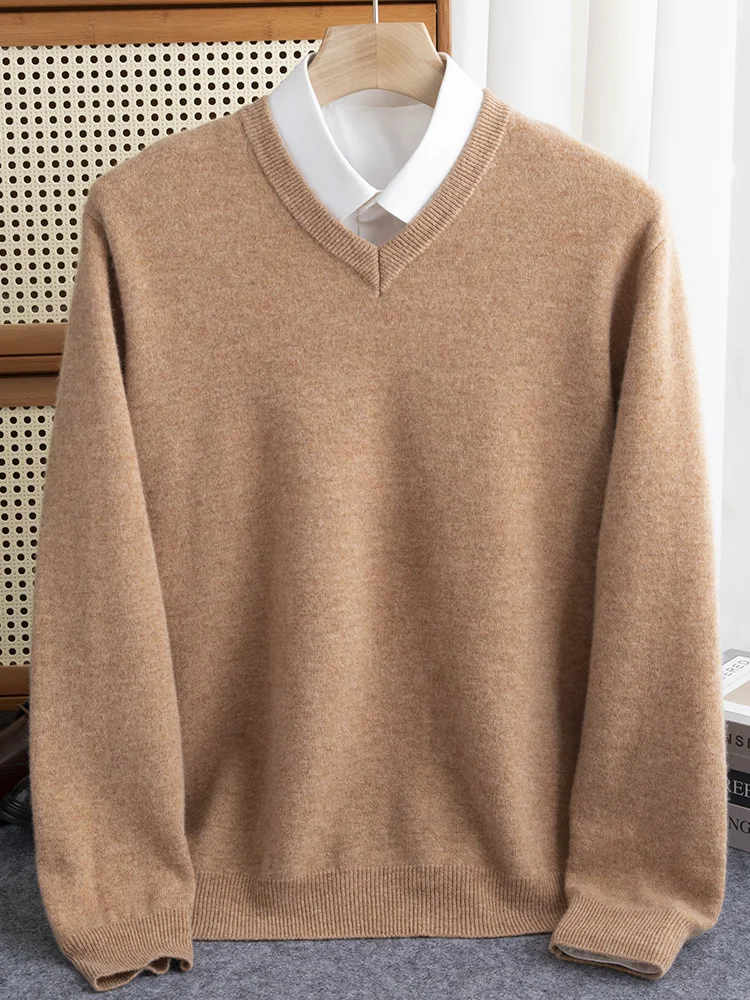 New Autumn Winter Men's 100% Merino Wool Pullover O-Neck Jumpers Large Size Cashmere Sweater Soft Casual Tops Clothing 10 Color